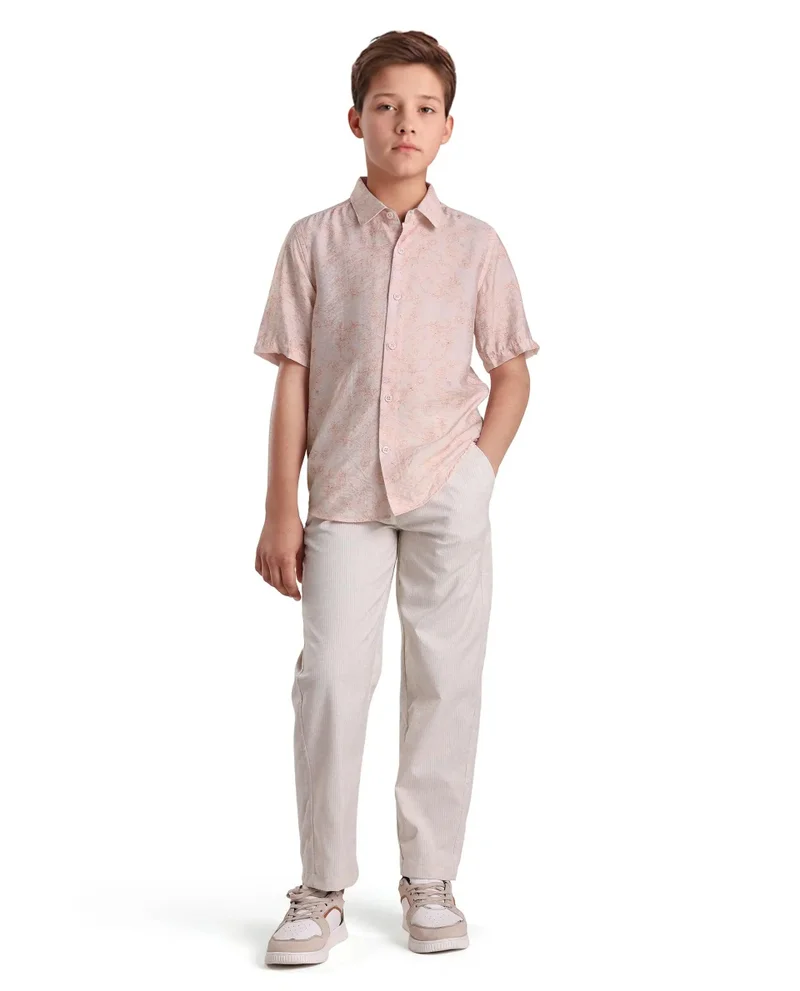 رير ونز Rare Ones Kids Pel Dusky Pink Viscose Blend Printed Button Closure Regular Fit Shirt