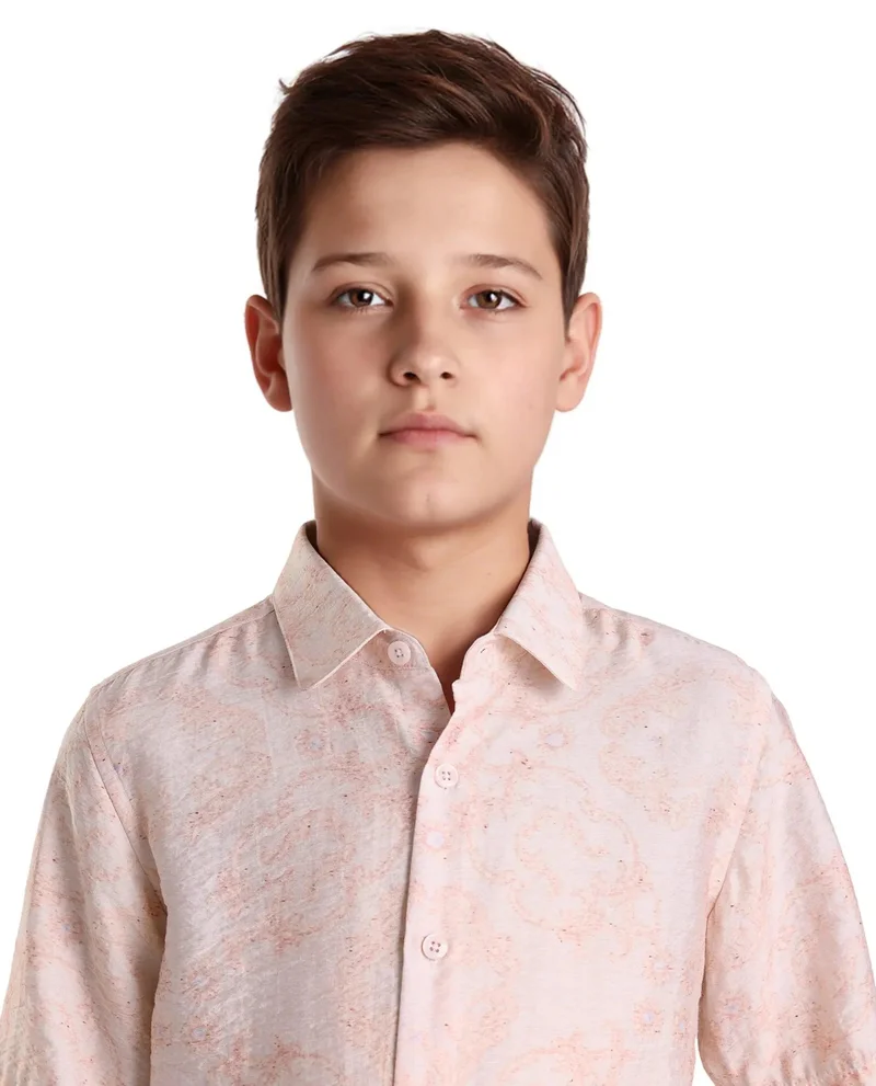Rare Ones Rare Ones Kids Pel Dusky Pink Viscose Blend Printed Button Closure Regular Fit Shirt