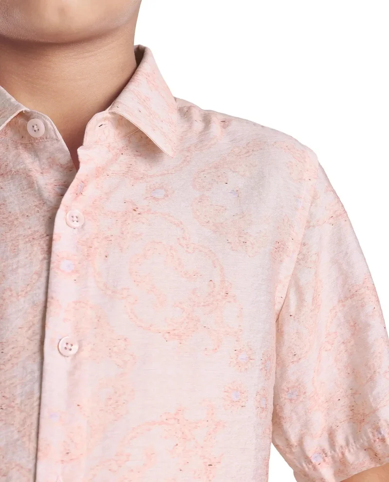 Rare Ones Rare Ones Kids Pel Dusky Pink Viscose Blend Printed Button Closure Regular Fit Shirt