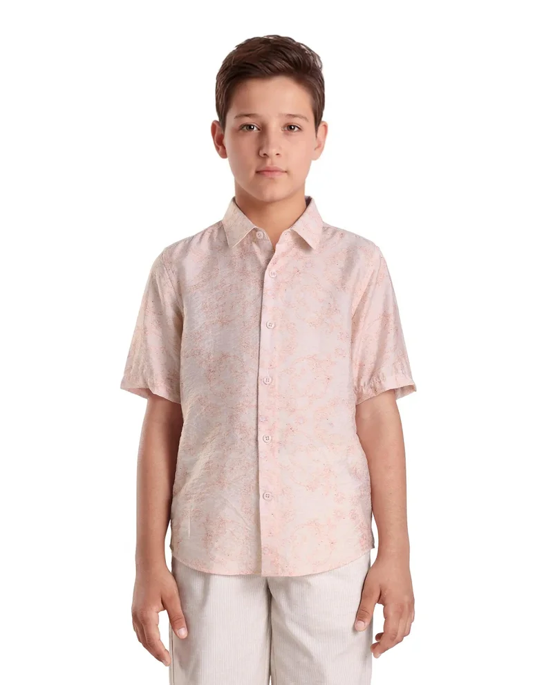 رير ونز Rare Ones Kids Pel Dusky Pink Viscose Blend Printed Button Closure Regular Fit Shirt