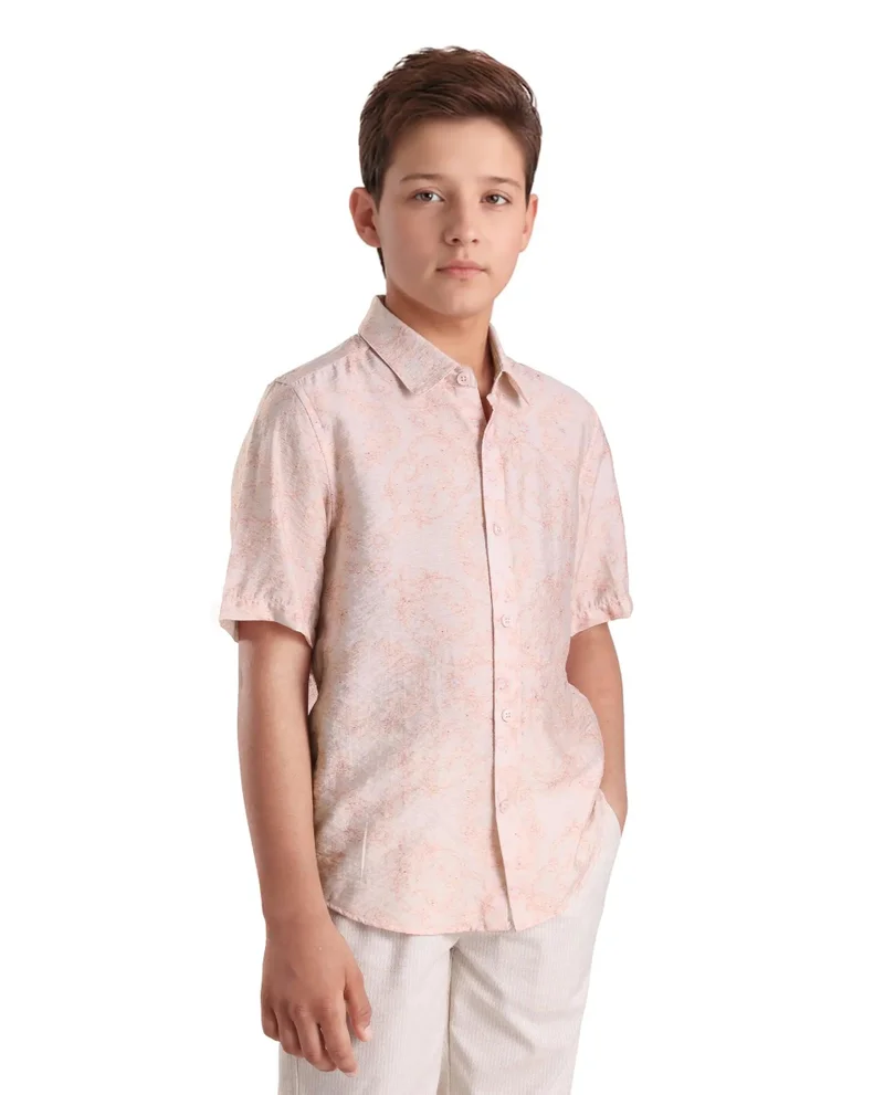 Rare Ones Rare Ones Kids Pel Dusky Pink Viscose Blend Printed Button Closure Regular Fit Shirt