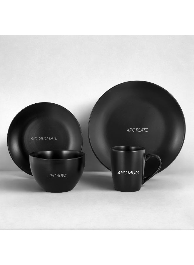 Feelings Black Stoneware 16 pece Dinner Set- Modern Collection Featuring 10.5″ Dinner Plates,  8″ Side Plates And  6″ Bowls & 14oz Mugs | Microwave & Dishwasher Safe | Everyday Dining Essential for Home & Kitchen - Image 4