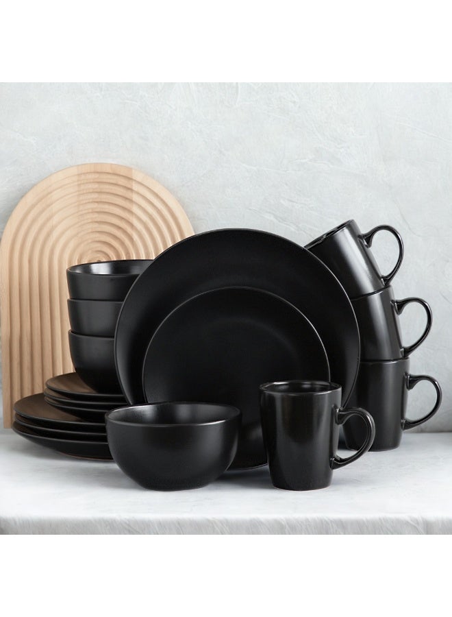 Feelings Black Stoneware 16 pece Dinner Set- Modern Collection Featuring 10.5″ Dinner Plates,  8″ Side Plates And  6″ Bowls & 14oz Mugs | Microwave & Dishwasher Safe | Everyday Dining Essential for Home & Kitchen - Image 3