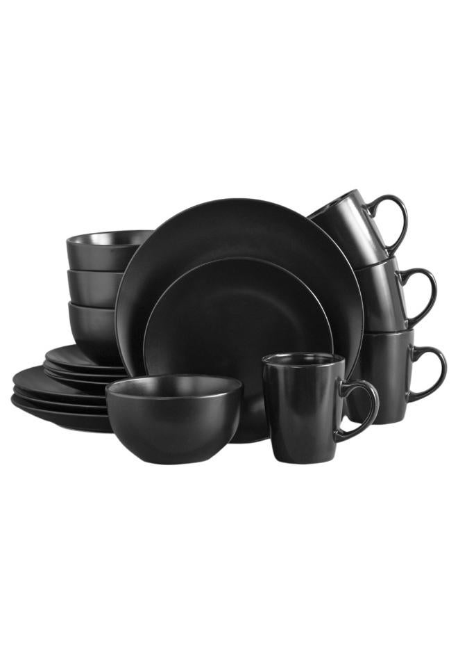 Feelings Black Stoneware 16 pece Dinner Set- Modern Collection Featuring 10.5″ Dinner Plates,  8″ Side Plates And  6″ Bowls & 14oz Mugs | Microwave & Dishwasher Safe | Everyday Dining Essential for Home & Kitchen - Image 1