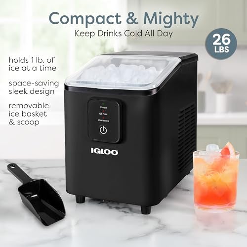 Igloo Self-Cleaning Countertop Ice Maker - Compact and Portable - Creates 26 lbs. Per Day, 8 Pieces Ready Every 7-8 Minutes - Includes Ice Scoop and Basket - Black - Image 2
