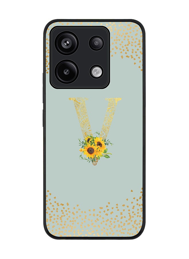 Stylizedd Rugged Case for Xiaomi Redmi Note 13 Pro 5G Case Cover- Custom Monogram Initial Letter Mandala Floral Pattern Alphabet - V(Light Grey)  - Image 1