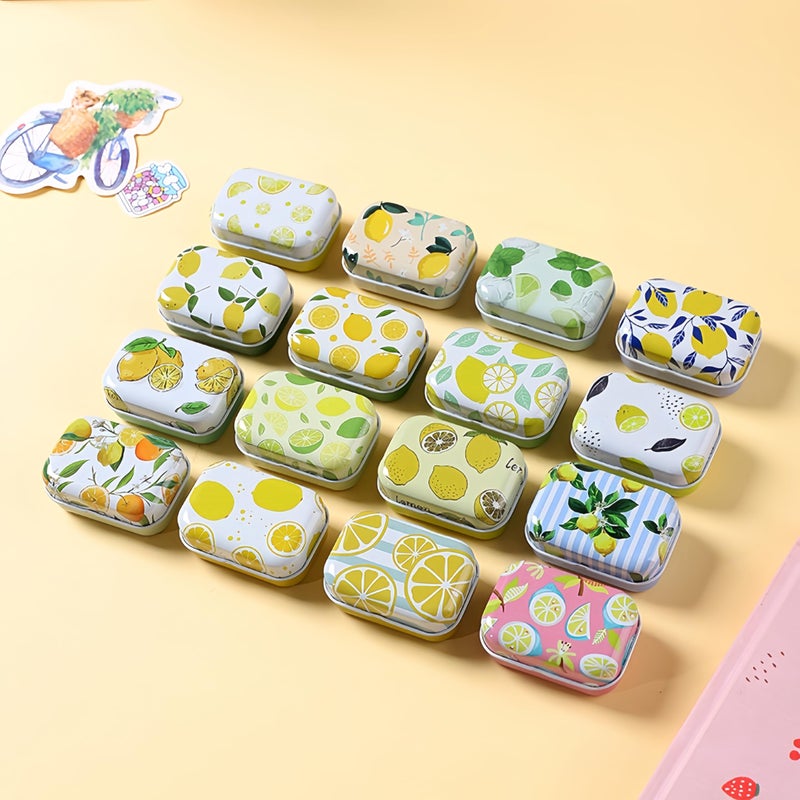 werdecade 8Pcs Mini Flower Tin Trinket Jewelry Organizer Storage Box Decorative Boxes Small Metal Tins with Hinged Lids Portable Box Containers Small Storage Kit (Lemon) - Image 1
