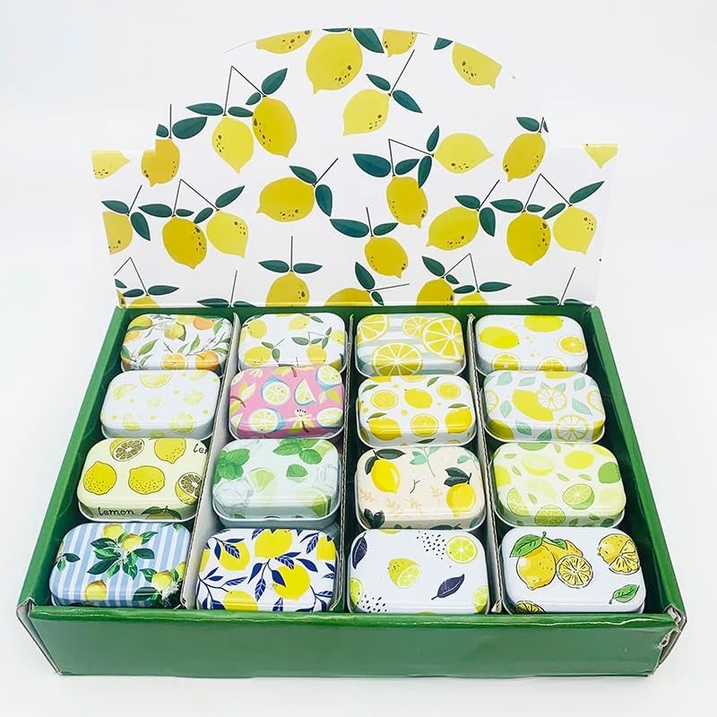werdecade 8Pcs Mini Flower Tin Trinket Jewelry Organizer Storage Box Decorative Boxes Small Metal Tins with Hinged Lids Portable Box Containers Small Storage Kit (Lemon) - Image 2