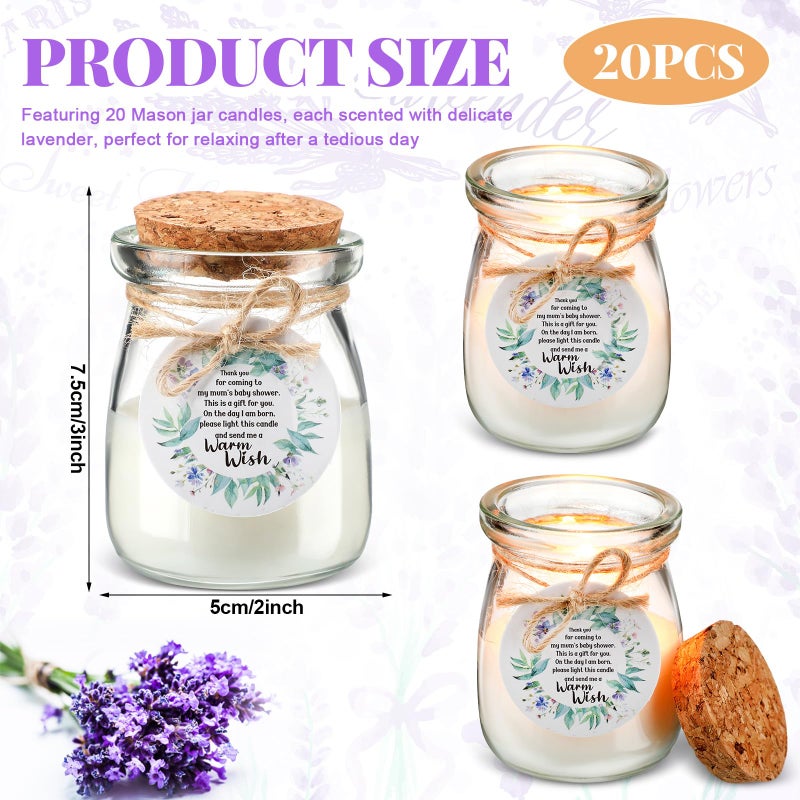 Threlaco 20 Pcs Leaf Baby Shower Favors Party Candle Lavender Scented Glass Mason Jar Wax Candle Bulk for Guests Girl Boy Gender Reveal Party Gifts(Green) - Image 2
