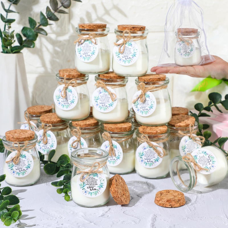 Threlaco 20 Pcs Leaf Baby Shower Favors Party Candle Lavender Scented Glass Mason Jar Wax Candle Bulk for Guests Girl Boy Gender Reveal Party Gifts(Green) - Image 1