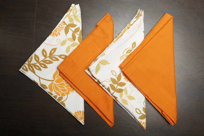 Dekor World Floral Printed Orange Rectangle Table Cover with 6 Place Mat & 12 Napkin (Pack of 19) 150X225 Cm / 60X90 Inches for 6 Seater Dinning Table - Image 4