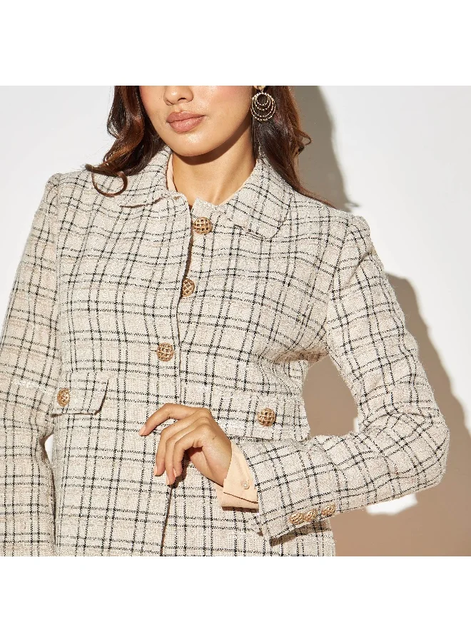 Iconic Iconic Checked Jacket with Flap Pockets and Long Sleeves