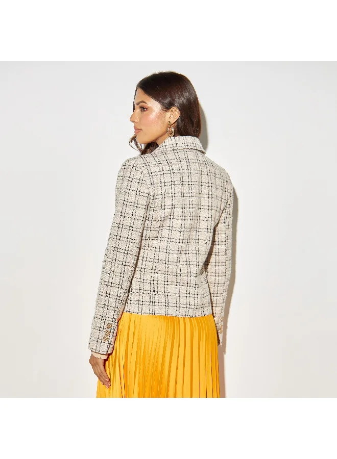 Iconic Iconic Checked Jacket with Flap Pockets and Long Sleeves