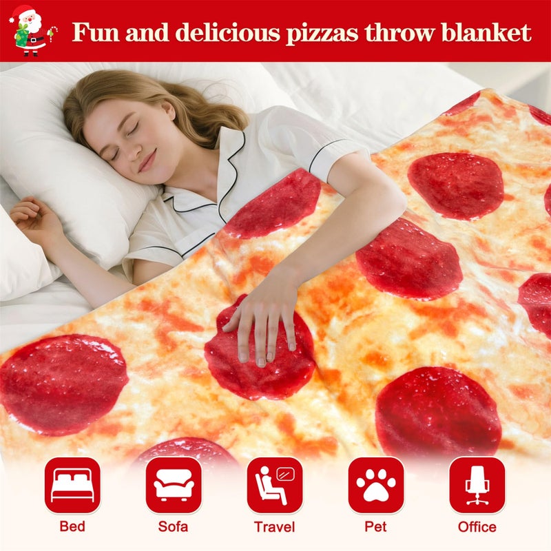 mermaker Pepperoni Pizzas Blanket 80 inches for Adult Kids, Realistic Pizzas Throw Blanket Funny Gifts for Women Men Teen Boy Girl, 285 GSM Soft Flannel Food Blanket for Christmas Birthday Gifts-Red - Image 4