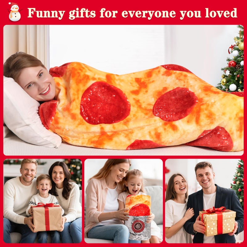 mermaker Pepperoni Pizzas Blanket 80 inches for Adult Kids, Realistic Pizzas Throw Blanket Funny Gifts for Women Men Teen Boy Girl, 285 GSM Soft Flannel Food Blanket for Christmas Birthday Gifts-Red - Image 3