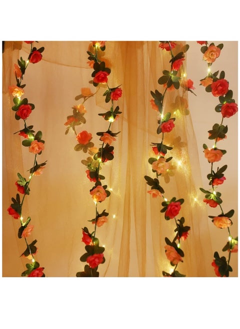 Battery Powered Rose Fairy String Lights for Wedding and Home Decor, 50 LED Artificial Flower Garland, 2 Pack
