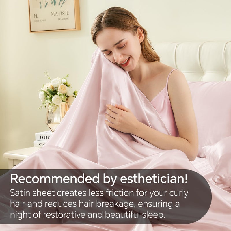 Bedelite King Size Sheets Set  Luxury Soft Pink Satin Sheets For Hair And Skin  Similar To Silk Bed Sheets Set 4 Pieces With 1 Deep Pocket Fitted Sheet  1 Flat Sheet  And 2 Pillowcases - Image 4