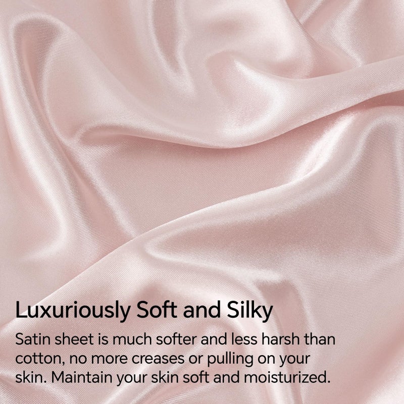 Bedelite King Size Sheets Set  Luxury Soft Pink Satin Sheets For Hair And Skin  Similar To Silk Bed Sheets Set 4 Pieces With 1 Deep Pocket Fitted Sheet  1 Flat Sheet  And 2 Pillowcases - Image 3
