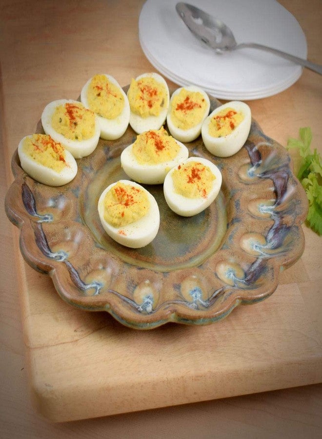 Modern Artisans Tuscan Farmhouse Collection: Stoneware Pottery Deviled Egg Platter, 9.75", American Made - Image 3