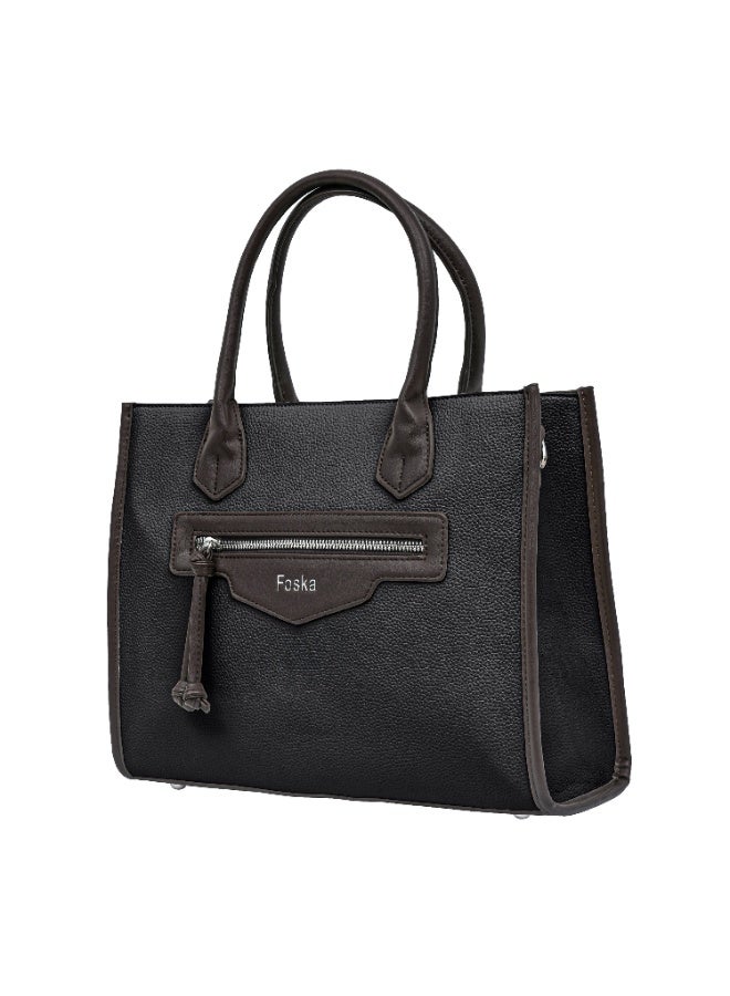 فوسكا شنطة Foska يد كبيرة (توت) وكتف نسائية – جلد منقوش (Embossed) للعمل لون أسود – مقاس 33x26.5 سم - Image 2