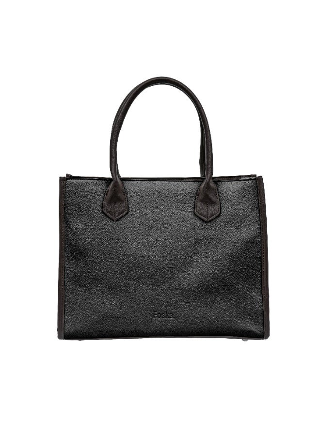 فوسكا شنطة Foska يد كبيرة (توت) وكتف نسائية – جلد منقوش (Embossed) للعمل لون أسود – مقاس 33x26.5 سم - Image 4