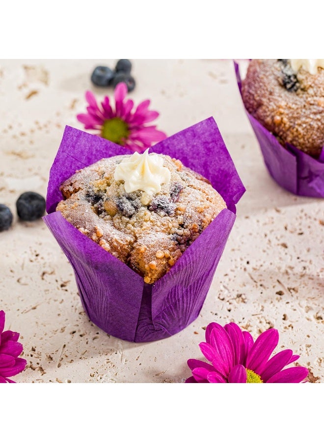 Restaurantware Panificio 4 Ounce Tulip Baking Cups, 200 No Oil Spills Paper Baking Cups - Disposable, Oven-Ready, Purple Paper Muffin Liners, No Burn or Curl, For Weddings, Birthdays, Bridal Showers - Image 3
