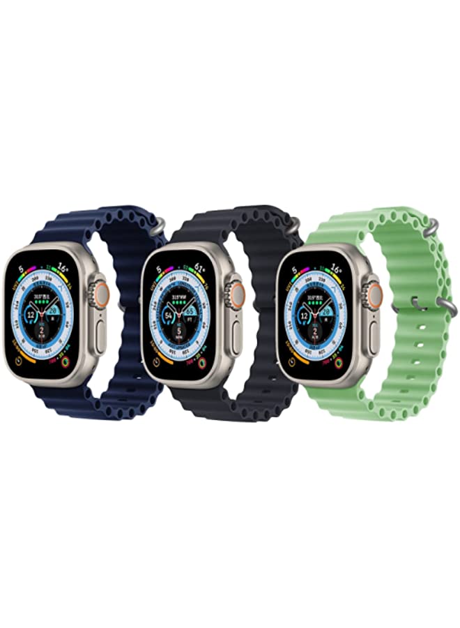 IAF Silicone Ocean Band Strap Dark Blue , Silicone Ocean Band Strap Black and Silicone Ocean Band Strap Mint Green for Apple Watch Ultra 8 49mm Set of 3