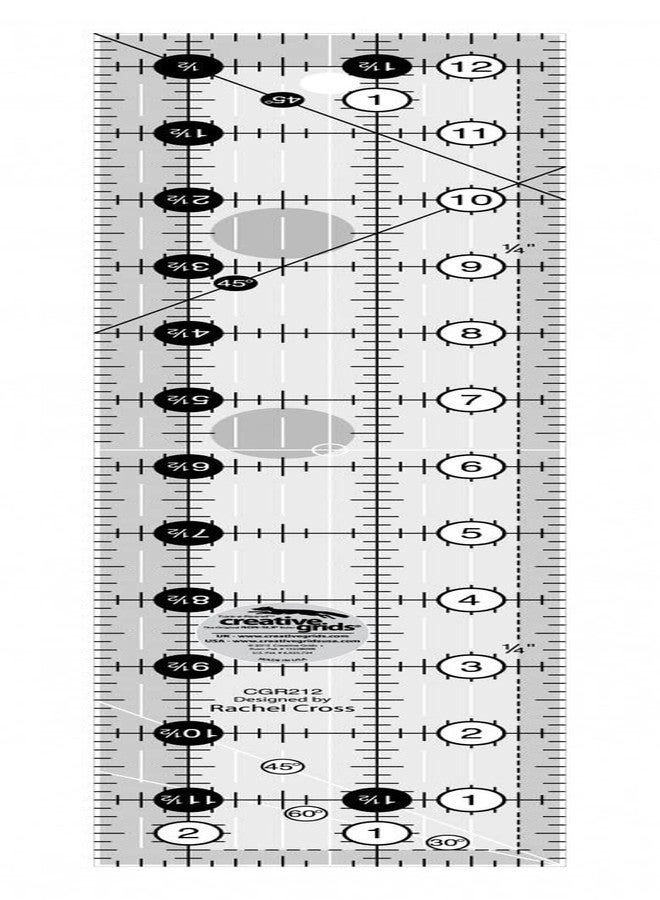 كريتيف جريدز مسطرة لحاف Creative Grids مستطيلة مقاس 2-1/2 بوصة × 12-1/2 بوصة - CGR212 - صُنعت في الولايات المتحدة الأمريكية، مصنوعة من الأكريليك بمقبض مانع للانزلاق، تُستخدم للخياطة والحرف اليدوية والترقيع، لقياس وقطع القماش - Image 1