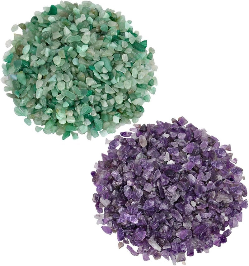 SUNYIK Amethyst/Green Aventurine Tumbled Chips Crystal Crushed Pieces Irregular Shaped 1pound(About 460 gram) - Image 1