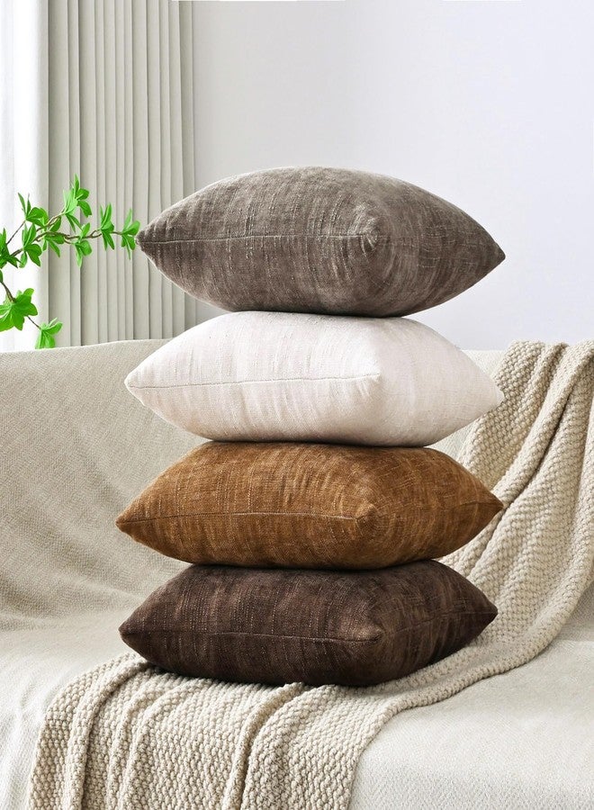 Cozoomy Set of 4 Soft Textured Throw Pillow Covers 18x18 Inch Cozy Decorative Farmhouse Cushion Cover Square Accent Pillow Cases for Bed Couch Sofa Living Room, Beige Taupe Brown - Image 3