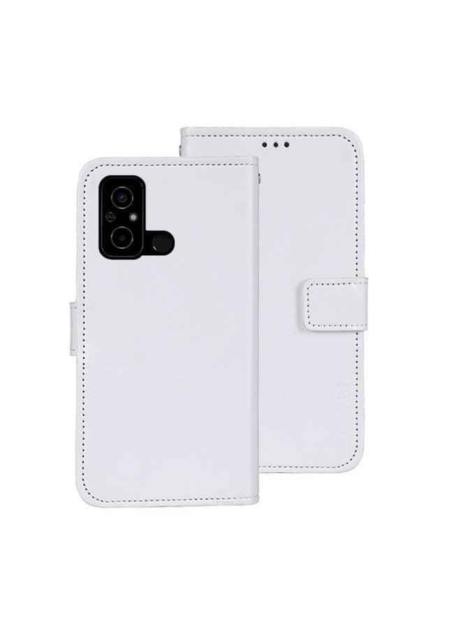HuHa Case Cover For Xiaomi Poco C55/Redmi 12C/Redmi 11A idewei Crazy Horse Texture Leather Phone Case with Holder White 