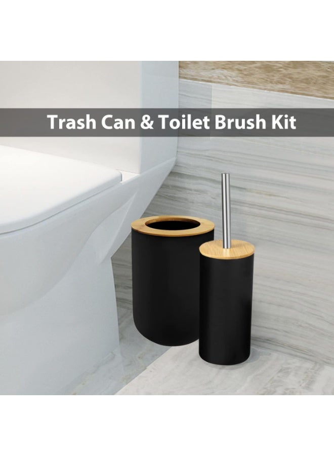 YelaJoy 6Pcs Black Bamboo Bathroom Accessories Set Toilet Toothbrush Holder Set Bamboo Soap Box Toothbrush Trash Bin Kit Bamboo Bath Accessories for Home Hotel - Image 4