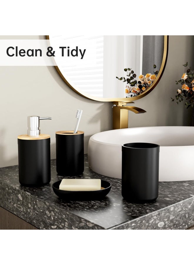YelaJoy 6Pcs Black Bamboo Bathroom Accessories Set Toilet Toothbrush Holder Set Bamboo Soap Box Toothbrush Trash Bin Kit Bamboo Bath Accessories for Home Hotel - Image 2
