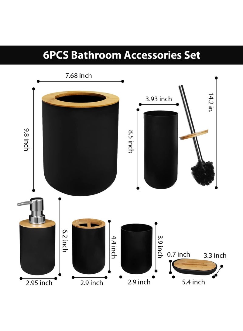 YelaJoy 6Pcs Black Bamboo Bathroom Accessories Set Toilet Toothbrush Holder Set Bamboo Soap Box Toothbrush Trash Bin Kit Bamboo Bath Accessories for Home Hotel - Image 5