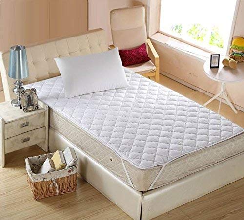 Homespun Quilted Triple Layered 100% Waterproof Single Bed Mattress Protector, White Color, 36x78 inches - Image 1
