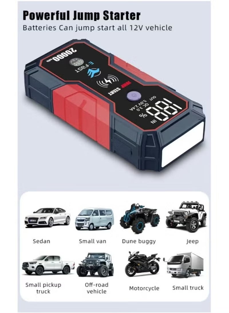 TIGER Car Jump Starter 28000mAh – High-Capacity Portable Battery Booster Pack for 12V Vehicles | Powerful Engine Starter for All Gas & Up to 8.0L Diesel | Quick Charge 3.0 USB, LED Flashlight, 200W Output | Compact, Water-Resistant, Safe Emergency Power Bank - Image 3