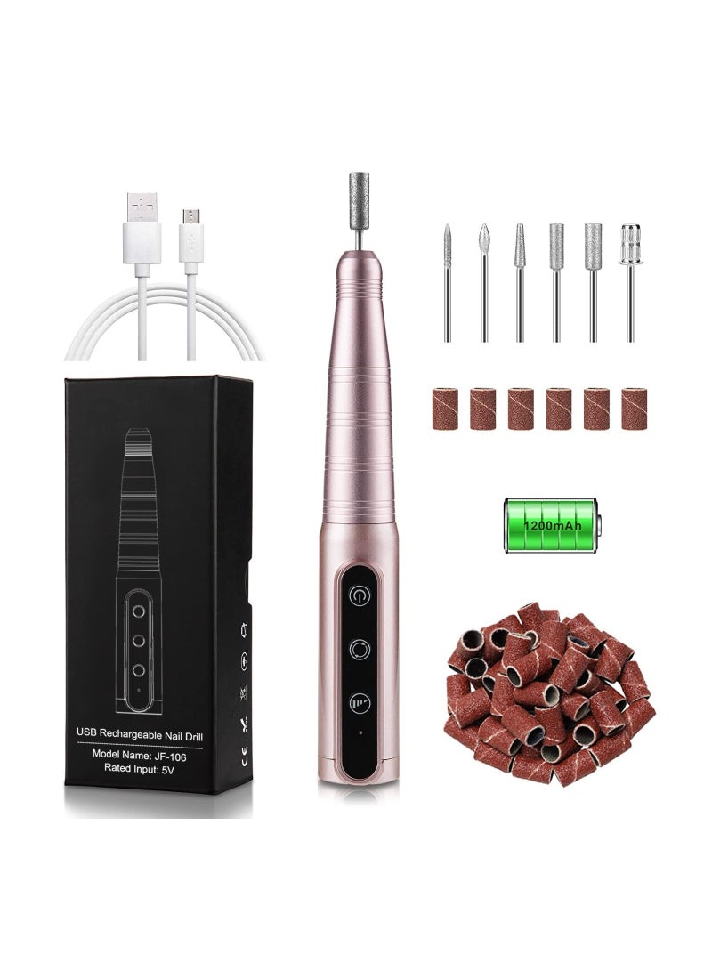 USB Rechargeable Electric Nail File with 3 Speed Adjustment 30000 RPM Portable Nail Drill Machine E File for Acrylic Gel Nails Pink - Image 1