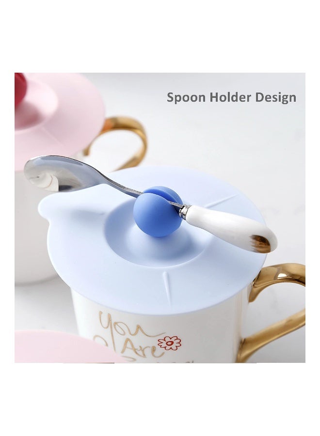 4 Pieces Silicone Card Slot Cup Lid, Glass Coffee Mugs Mug Dustproof Spill-Proof Sealed, Cup Covers Reusable Heat Resistant Lids with Spoon Holder  - Image 2