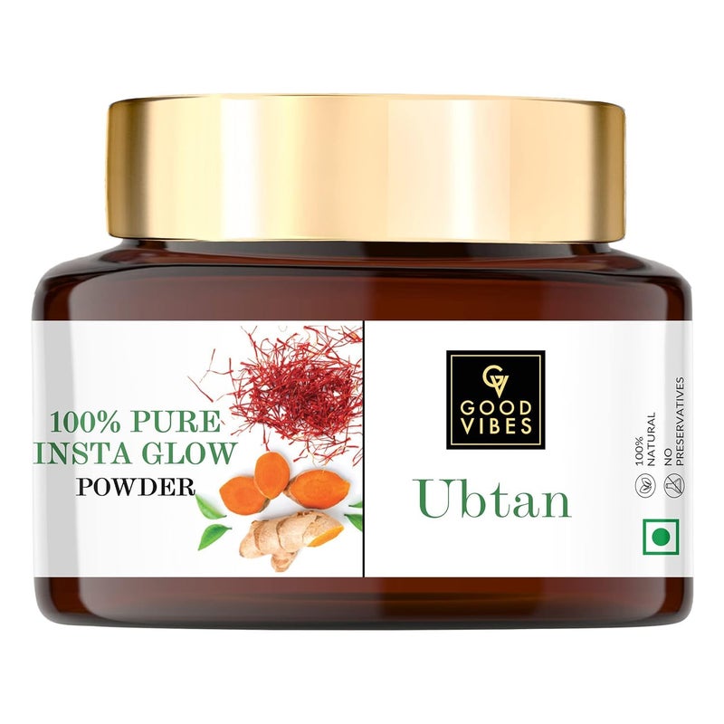 Good Vibes Ubtan 100 Pure Insta Glow Powder 150 g Detoxifying Cleansing Brightening Face Pack Powder For All Skin Types With Turmeric Saffron Gram Flour No Parabens Sulphates Mineral Oil - Image 1