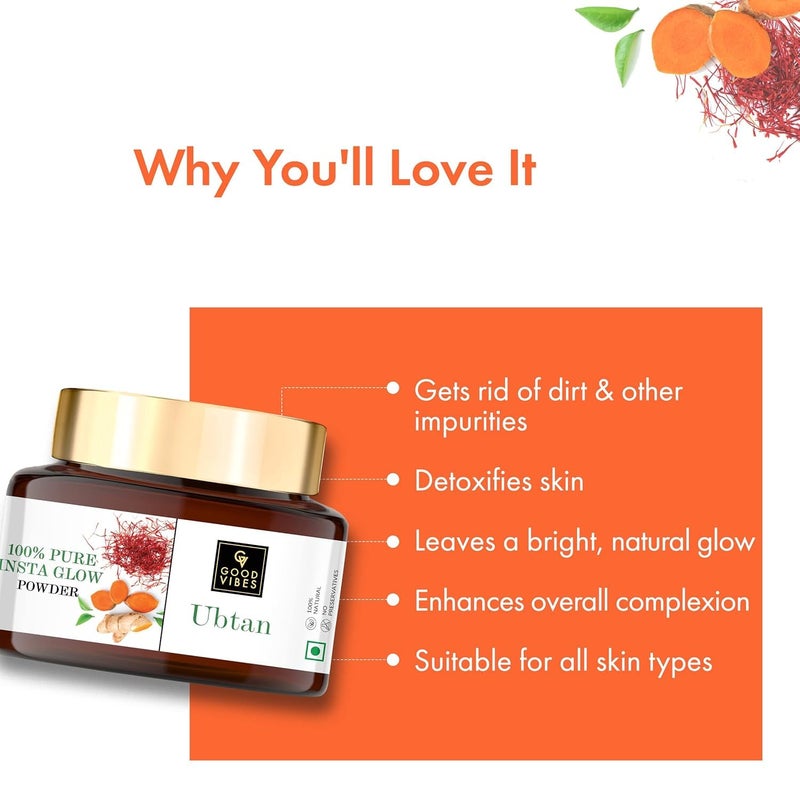 Good Vibes Ubtan 100 Pure Insta Glow Powder 150 g Detoxifying Cleansing Brightening Face Pack Powder For All Skin Types With Turmeric Saffron Gram Flour No Parabens Sulphates Mineral Oil - Image 4