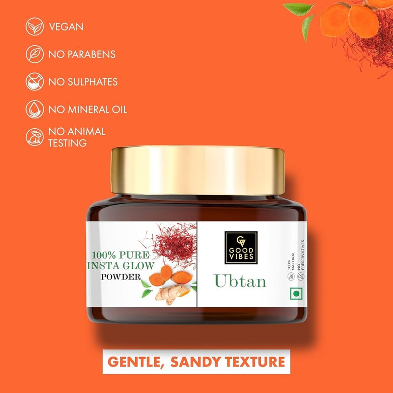Good Vibes Ubtan 100 Pure Insta Glow Powder 150 g Detoxifying Cleansing Brightening Face Pack Powder For All Skin Types With Turmeric Saffron Gram Flour No Parabens Sulphates Mineral Oil - Image 5