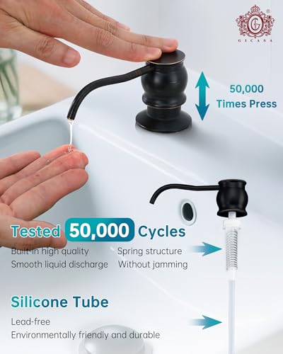 GICASA Brass Kitchen Soap Dispenser, Oil Rubbed Bronze in Sink Liquid Dish Soap Dispenser with High Capacity 500ML （17oz） ABS Bottle, Under Sink Hand Metal Dispenser Pump - Image 2