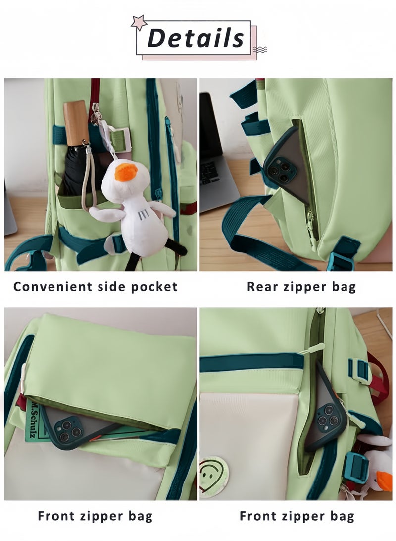 HQ-GAMING 5PCS Backpack Set for Girls, Schoolbag with Cute Bear Accessories - School Bookbag, Shoulder Bag, Handbag, Pen Pouch & Small Bag- Perfect for Student Back to School Supplies (Green)  - Image 5