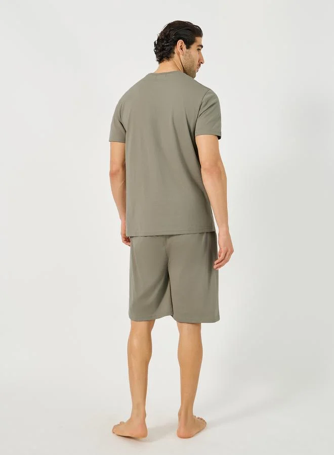 Styli Contrast Piped Pocket Detail T-Shirt and Short Pyjama Set