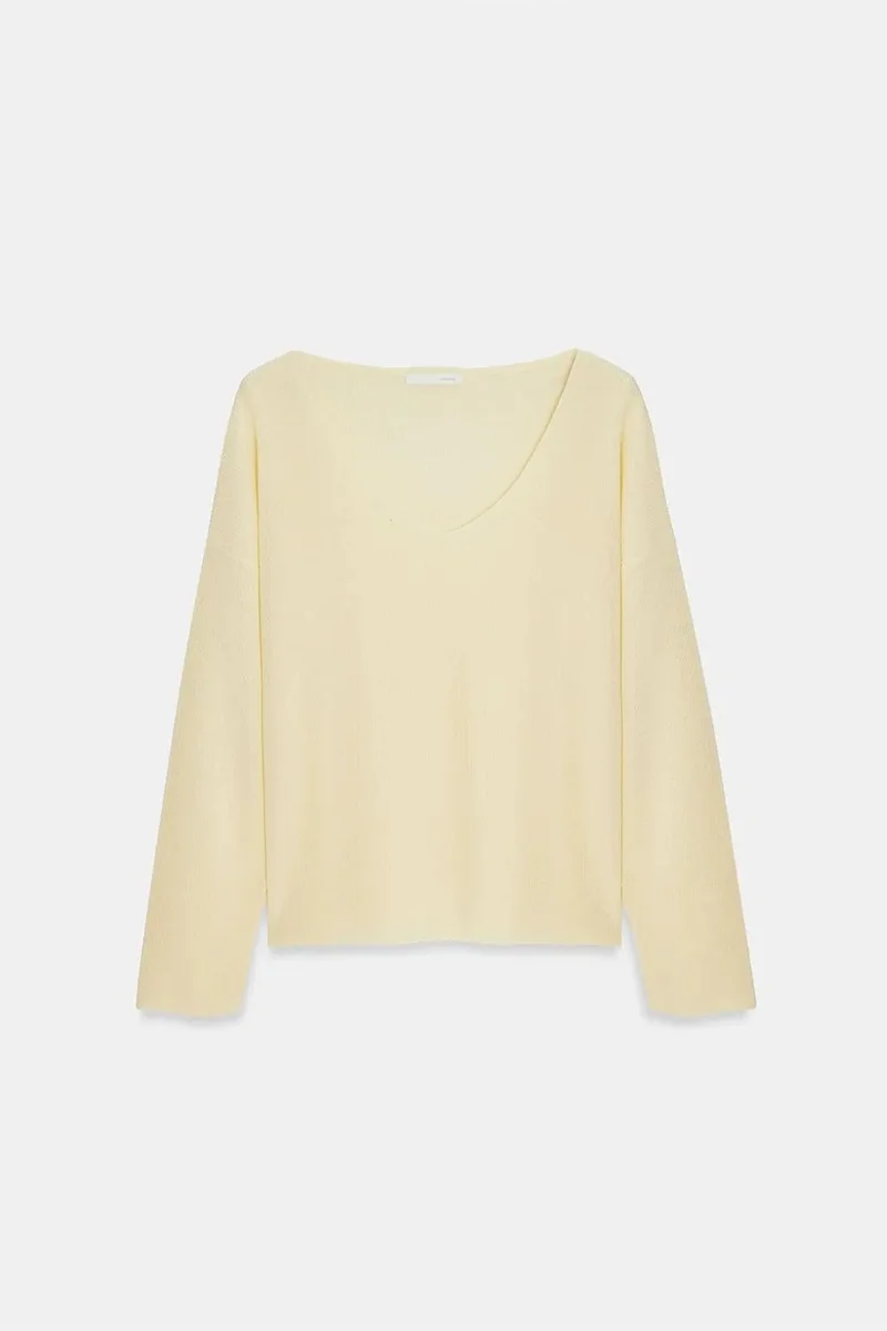 Dilvin Cream Natural DILVIN Women's V-neck Ribbed Knit Sweater for Women | Best Price UAE