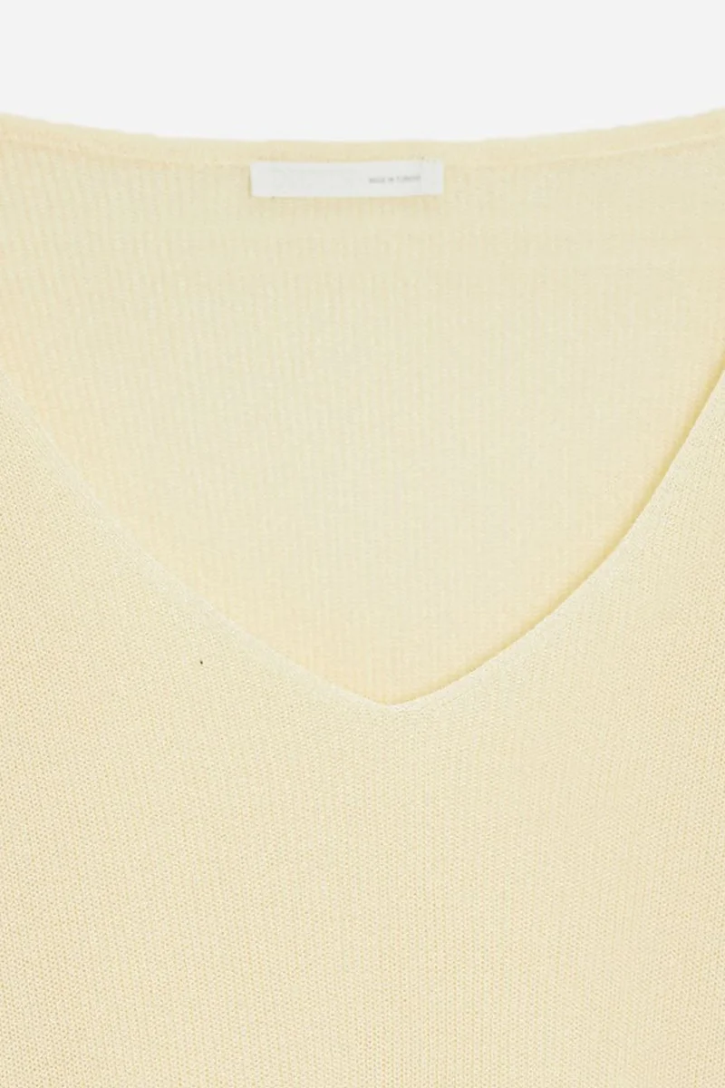 Dilvin Cream Natural DILVIN Women's V-neck Ribbed Knit Sweater for Women | Best Price UAE