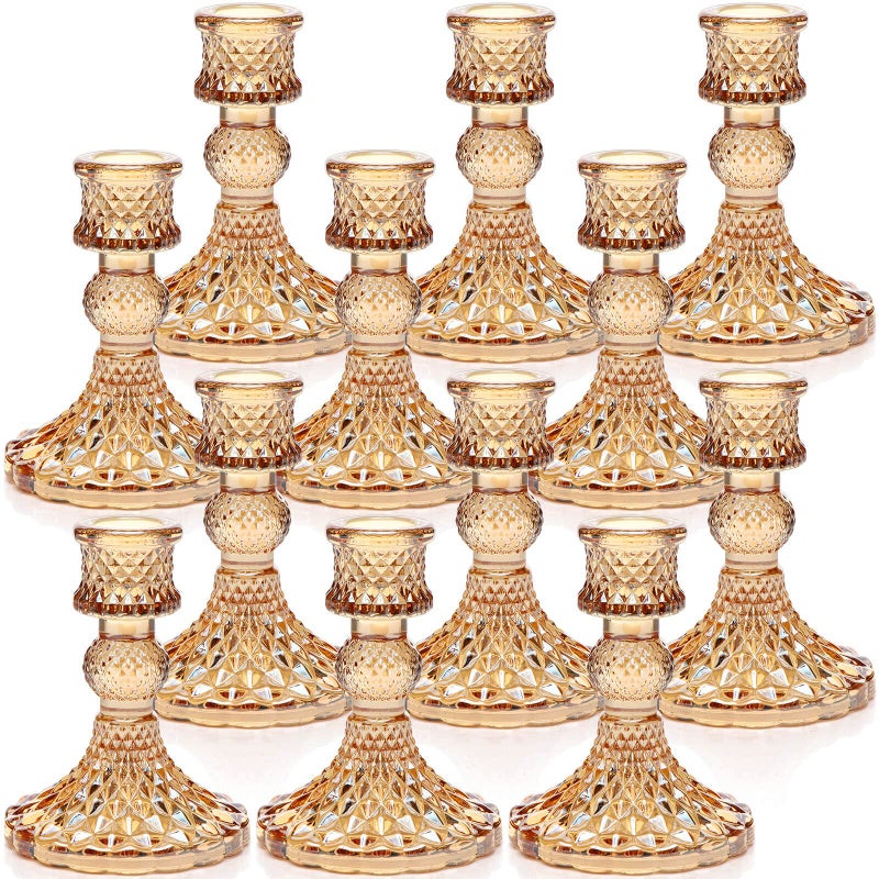 DARJEN Candlestick Holders Set 12Pcs 4 H Taper Candle Holders Bulk Glass Candle Holders for Wedding Festival Party  Windowsill Decor Gold