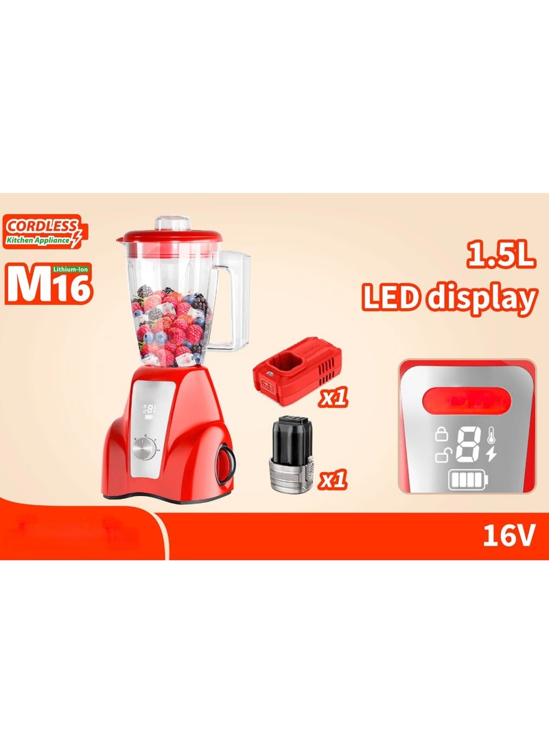 Generic - Cordless Stand Blender Juicer 1.5L – Rechargeable 2000mAh Battery, Powerful 300W Motor, 2-Speed Control, 4 Stainless Steel Blades, Portable Smoothie Maker for Home, Kitchen & Travel – Red - Image 1