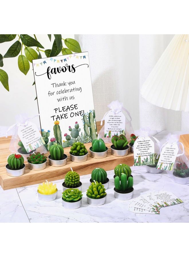 Mtlee 36 Sets Succulent Cactus Candles Baby Shower Favors for Guests Include 36 Plant Tealight Candles 36 Thank You Tags 36 Organza Bags Wooden Standing Sign for Gender Reveal Gifts (Cactus) - Image 5