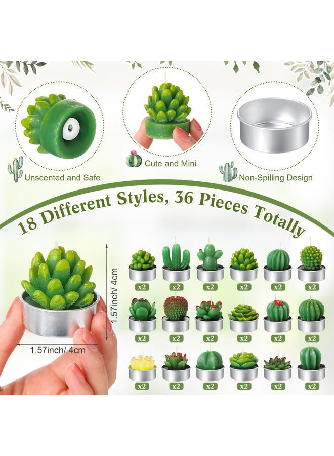 Mtlee 36 Sets Succulent Cactus Candles Baby Shower Favors for Guests Include 36 Plant Tealight Candles 36 Thank You Tags 36 Organza Bags Wooden Standing Sign for Gender Reveal Gifts (Cactus) - Image 3